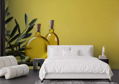 Olive oil concept on empty background with matte color Wall mural