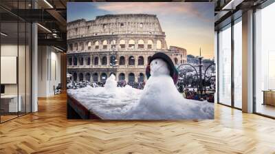 Colosseum with a snow man Wall mural