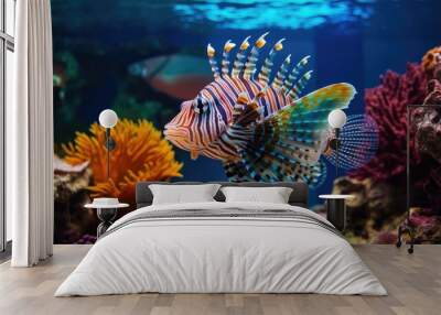 A tropical fish with shiny scales in a coral reef, highlighting the diverse colors underwater generative ai Wall mural