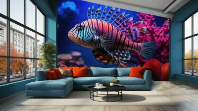 A tropical fish with shiny scales in a coral reef, highlighting the diverse colors underwater generative ai Wall mural