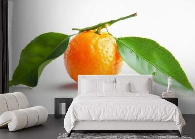 Fresh tangerine with green leaf generative ai Wall mural