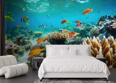 great barrier reef with colorfull fishes generative ai Wall mural