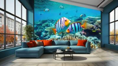 great barrier reef with colorfull fishes generative ai Wall mural