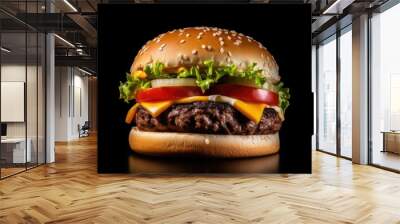 hamburger on a black background generative ai Wall mural