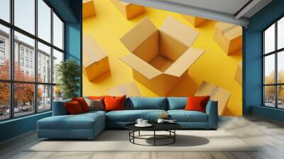 Open cardboard box with soft filling, online shopping concept generative ai Wall mural