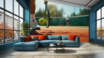 tennis ball on a grass tennis court generative ai Wall mural