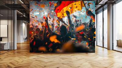 dynamic football fans with national flags at sport event Wall mural