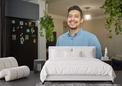 portrait of a hispanic young man with braces Wall mural