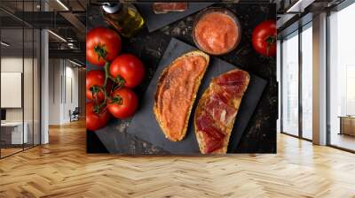 toast with ham oil and tomato Wall mural