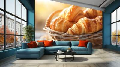 croissant on a wooden table Wall mural