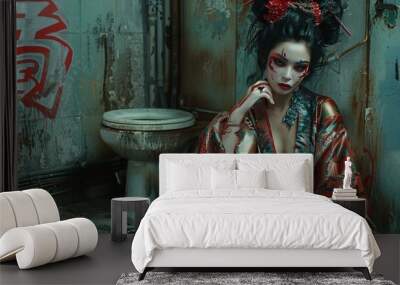 A stunning cyberpunk geisha Wall mural