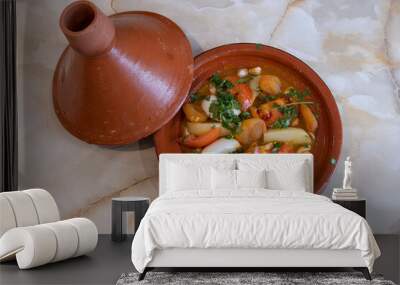 Paris, France - 12 09 2022: Tunisian dishe culinary Still Life. Tagine with apricot and cinnamon. Wall mural