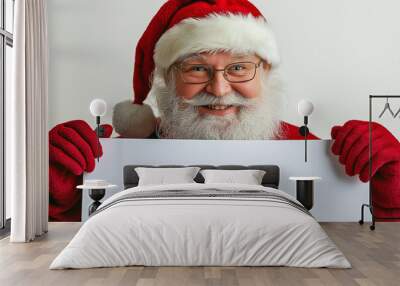 merry christmas and new year santa claus holding advertising sign christmas, holidays, year-end parties december celebration Wall mural