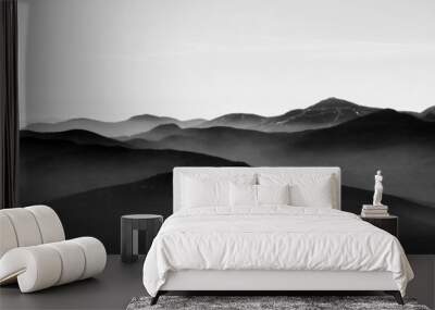 Mountain landscape in sutton, black and white with mist on background Wall mural