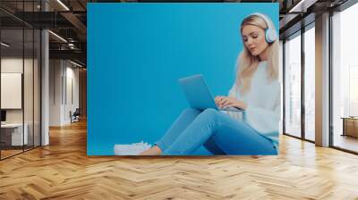 pretty college student girl with her laptop computer study school young student Wall mural