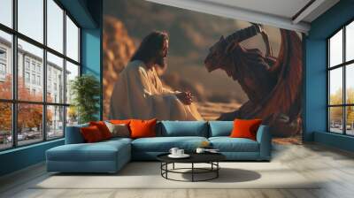 religion, jesus being tempted in the desert by the devil satan christianity bible Wall mural