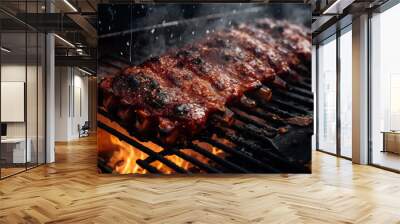 Tasty barbecue meat on the grill perfect spot Wall mural