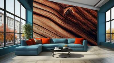 Rustic wooden plank texture Close-up Natural grain pattern Warm brown tones Ideal for creating a cozy and inviting design Wall mural