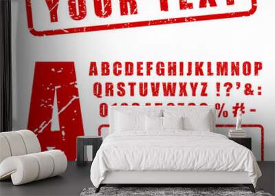 red stamp letters and numbers set Wall mural