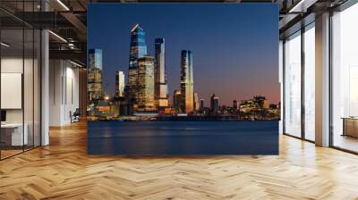 Sunset on Manhattan West with skyscrapers of Hudson Yards and the World Trade Center (Financial District). Cityscape from across the Hudson River, New York City, NY, USA Wall mural