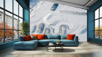 vue aérienne de la campagne française sous la neige Wall mural