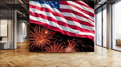 The American Flag and a Fireworks Display Wall mural