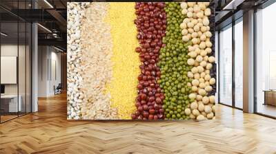 Raw of colorful beans including pinto beans, black beans, and white beans Wall mural