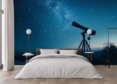 telescope at night against the starry sky Wall mural