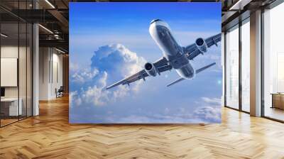 modern airliner flies between clouds Wall mural