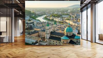 panoramic view at salzburg while sunset, austria Wall mural