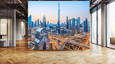 the skyline of dubai during sunrise Wall mural