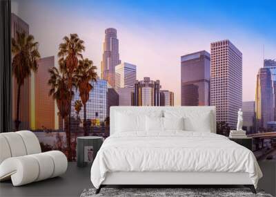 the skyline of los angeles during sunrise Wall mural