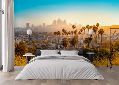 the skyline of los angeles during sunset Wall mural