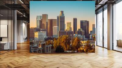 the skyline of los angeles during sunset Wall mural