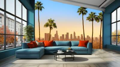 the skyline of los angeles with palm trees Wall mural