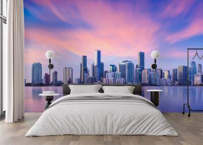 the skyline of miami during sunset Wall mural