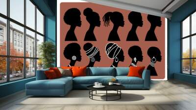 set of black hair style silhouettes Wall mural