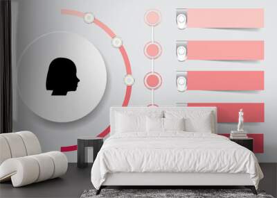 infographic labels as a circle with a silhouette of woman with small circles on the red semicircle a Wall mural