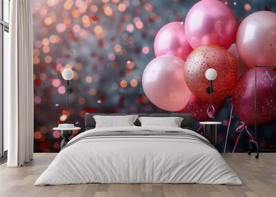 Colorful Balloons with Sparkling Confetti Background Wall mural