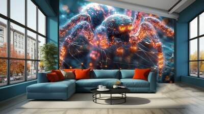 Futuristic Spider with Glowing Details in Dark Setting Wall mural