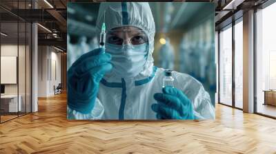 Hyper-Realistic Portrait of Healthcare Worker with Vaccine and Syringe in 8k Resolution Wall mural