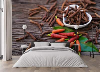 Long Pepper, Indian long pepper, Javanese long pepper (Piper retrofractum Vahl), spices and herbs with medicinal properties. Wall mural