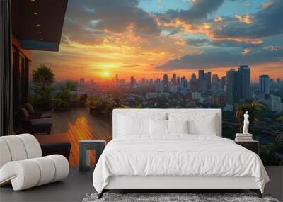 Urban Panorama: Majestic Modern Cityscape from Rooftop Terrace Wall mural