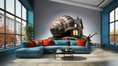 A snail carrying his house in the shell Wall mural