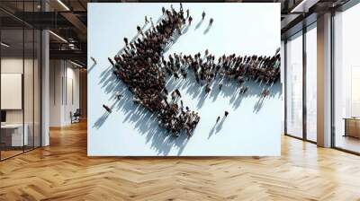 Aerial view of a crowd grouped in the shape of an arrow sign Wall mural