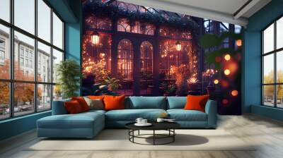 beautiful vintage conservatory with fairy lights in a festive luxury atmosphere Wall mural