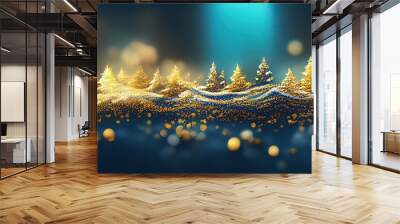 Christmas background blue and gold Wall mural