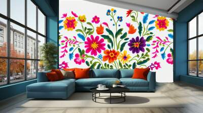 Colorful Mexican floral pattern on a white background, generative AI Wall mural