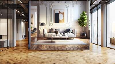 Elegant Parisian style living room with hight ceilings and parquet floor, generative ai Wall mural