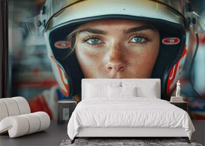 Female pilot in a car race Wall mural